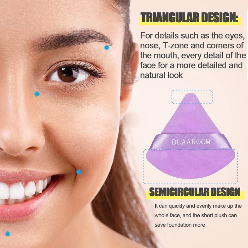 BLAAROOM 6 Pieces Powder Puff Face Makeup Velour Soft Triangle Powder Puffs for Loose Powder Mineral Powder Body Powder Wet Dry Cosmetic Foundation Sponge Makeup Tool - Purple - Image 3